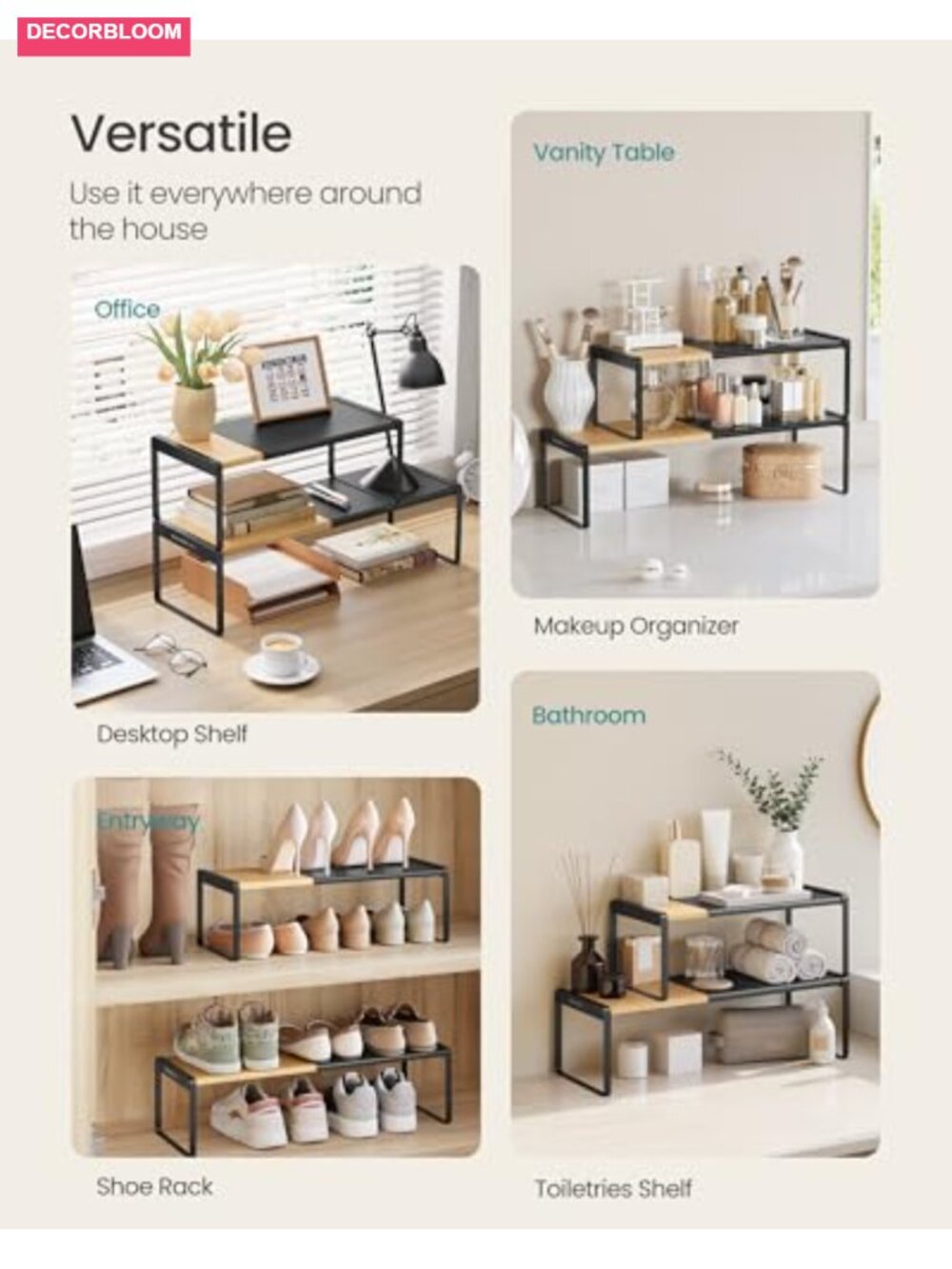 Bamboo Steel Expandable Spice Rack Organizer Stackable Kitchen Shelf - Picture 5 of 6